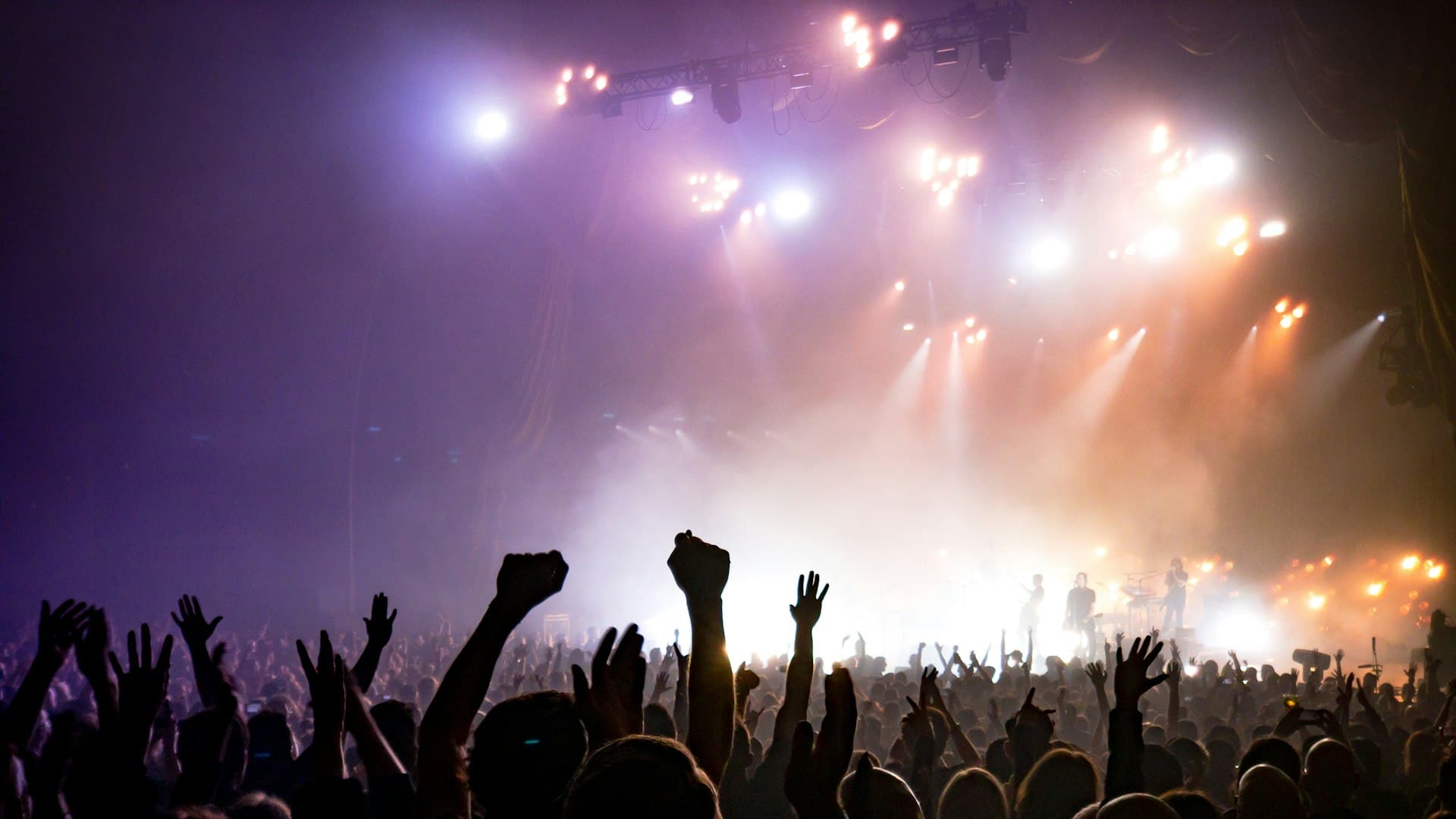 Crowd facing a brightly lit stage at a pro-night concert